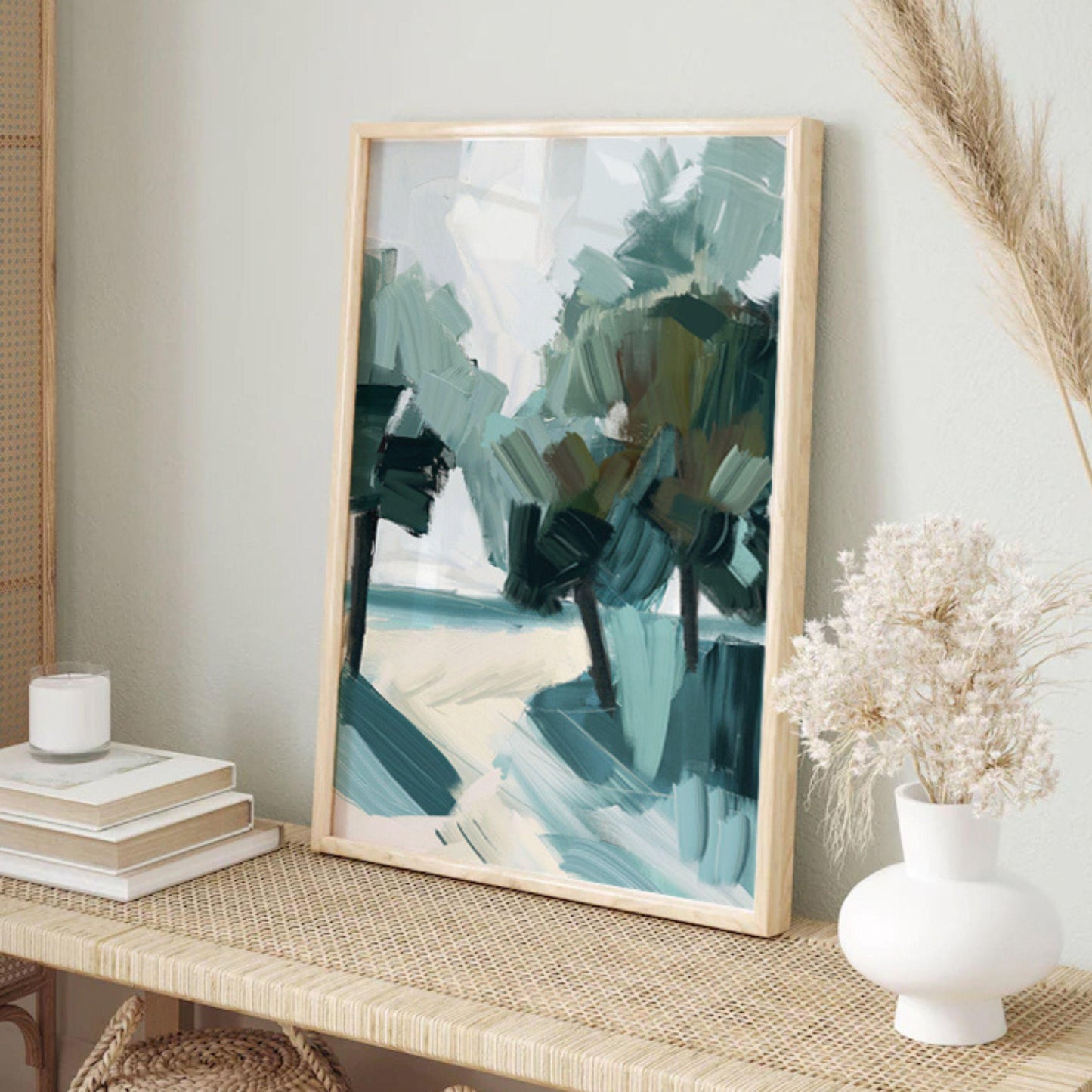 Abstract Seascape Wall Art Print, Modern Beach House Decor, Coastal Palm Tree Painting, Palm Shadows 2