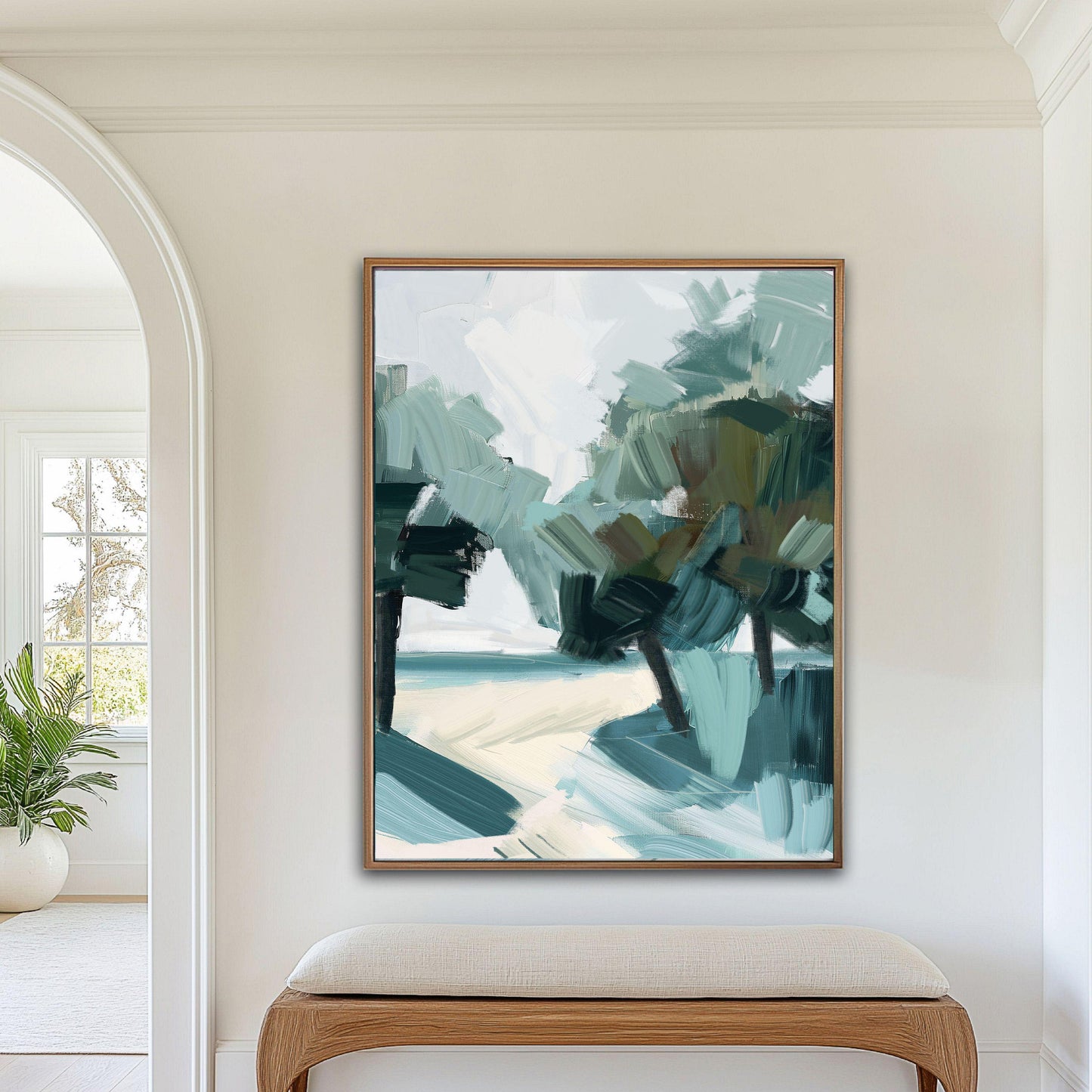 Abstract Seascape Wall Art Print, Modern Beach House Decor, Coastal Palm Tree Painting, Palm Shadows 2