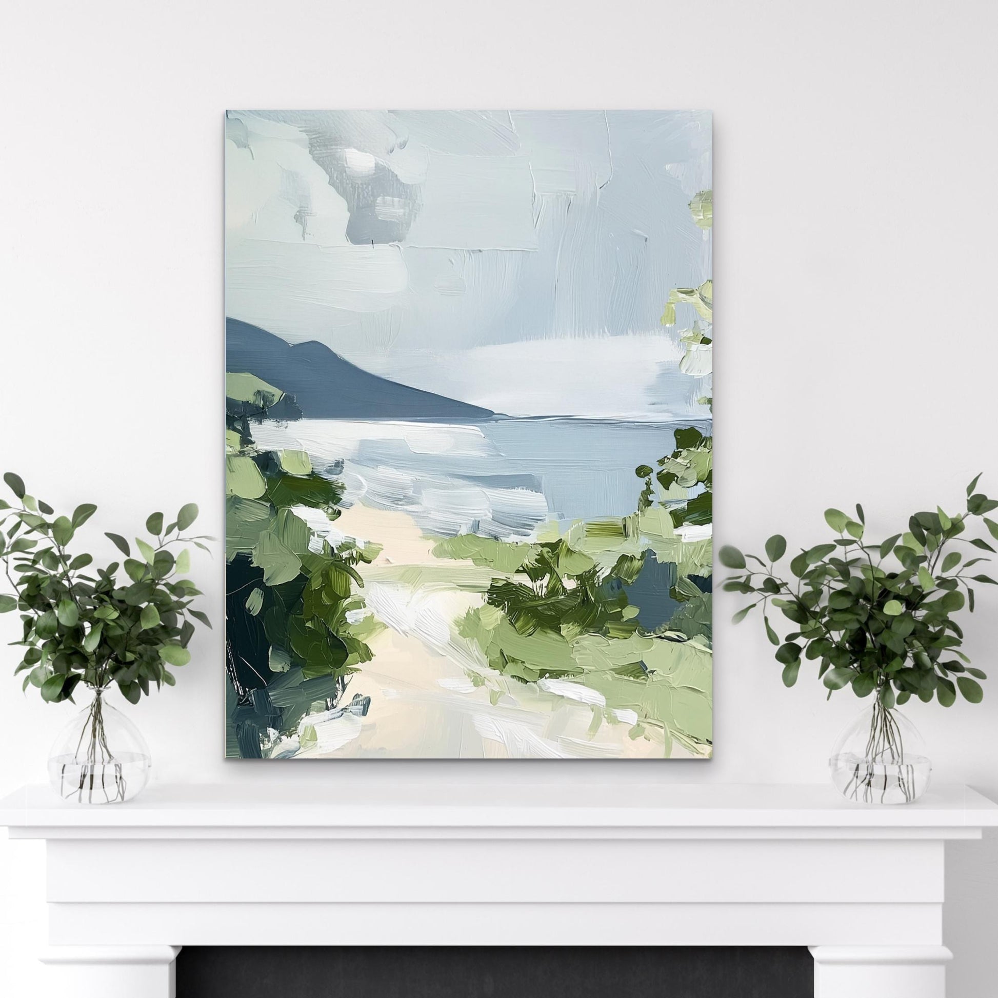 Ocean Shoreline Art Print No. 2, Beach Landscape Wall Art, Neutral Tone Coastal Painting, SallieO