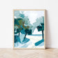 Coastal Palm Tree Abstract Wall Art Print, Modern Beach House Decor, Large Minimalist Seascape Artwork, Palm Shadows 1