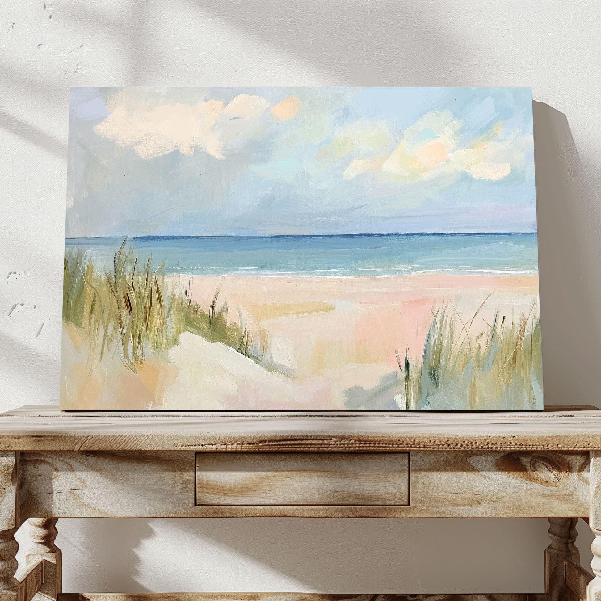 Coastal Beach Landscape Art Print, Pastel Ocean Seascape, Calm Shore Wall Art, Minimalist Coastal Decor, Of Salt and Sand