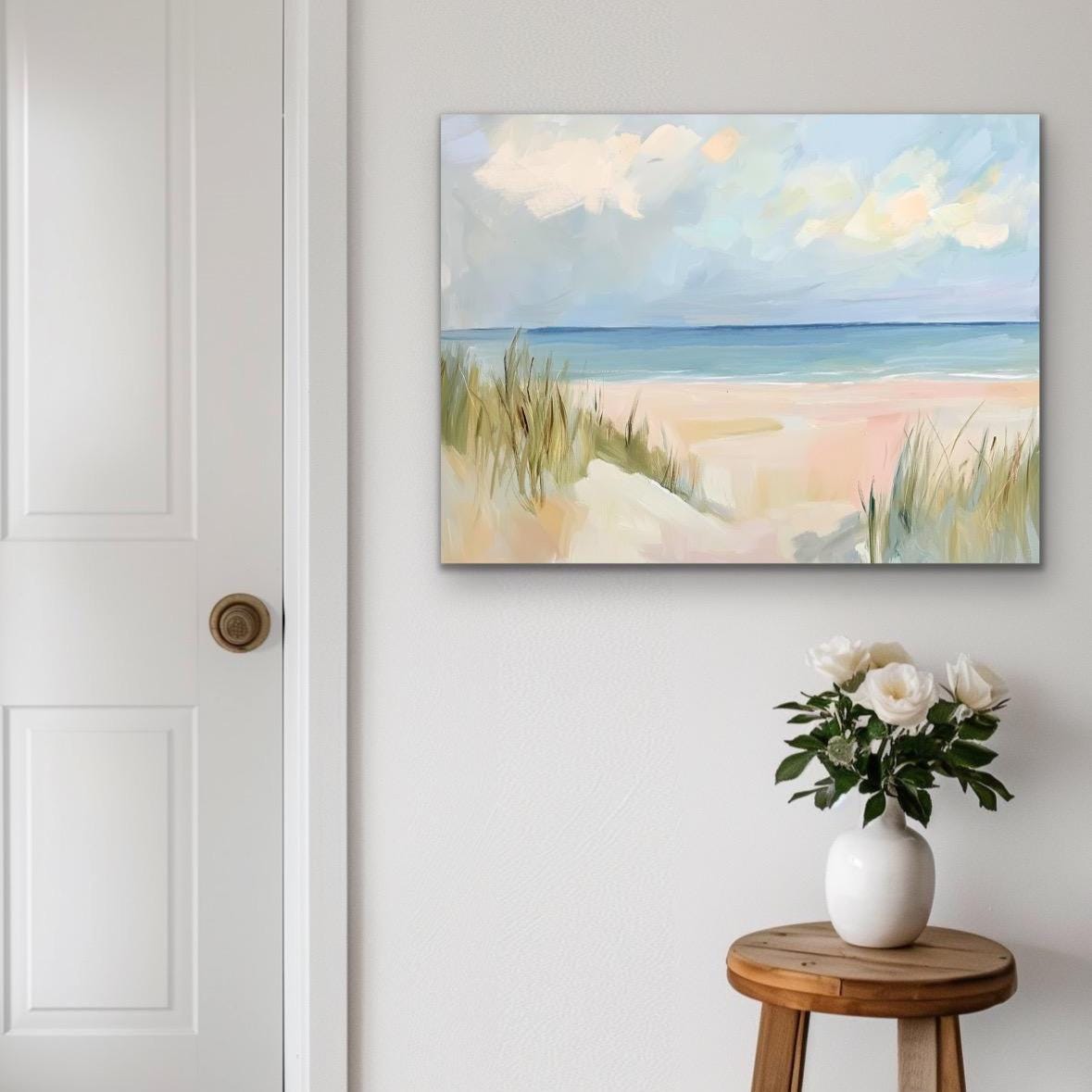 Coastal Beach Landscape Art Print, Pastel Ocean Seascape, Calm Shore Wall Art, Minimalist Coastal Decor, Of Salt and Sand