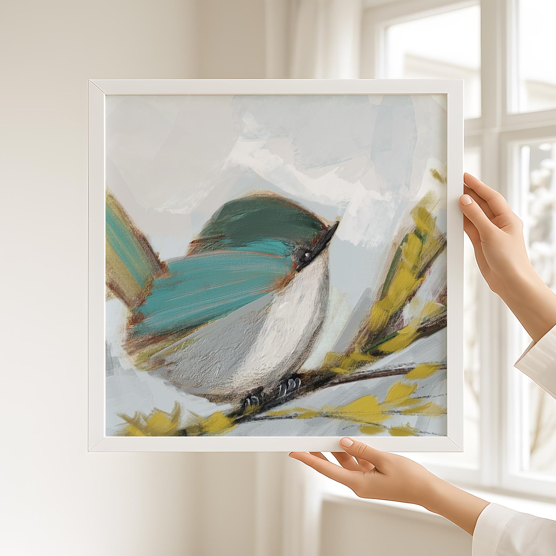 Blue Songbird Art Print, Cottage Wall Decor, Soft Pastel Bird Painting, Coastal Nature Artwork, Blue Wren 4