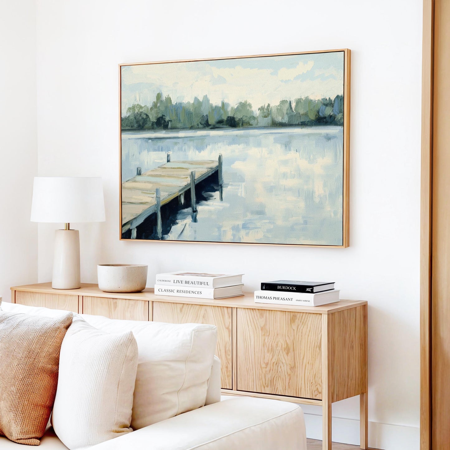 Dock on the Lake Wall Art Print, Impressionistic Landscape Painting, Serene Lake House Decor, Dockside