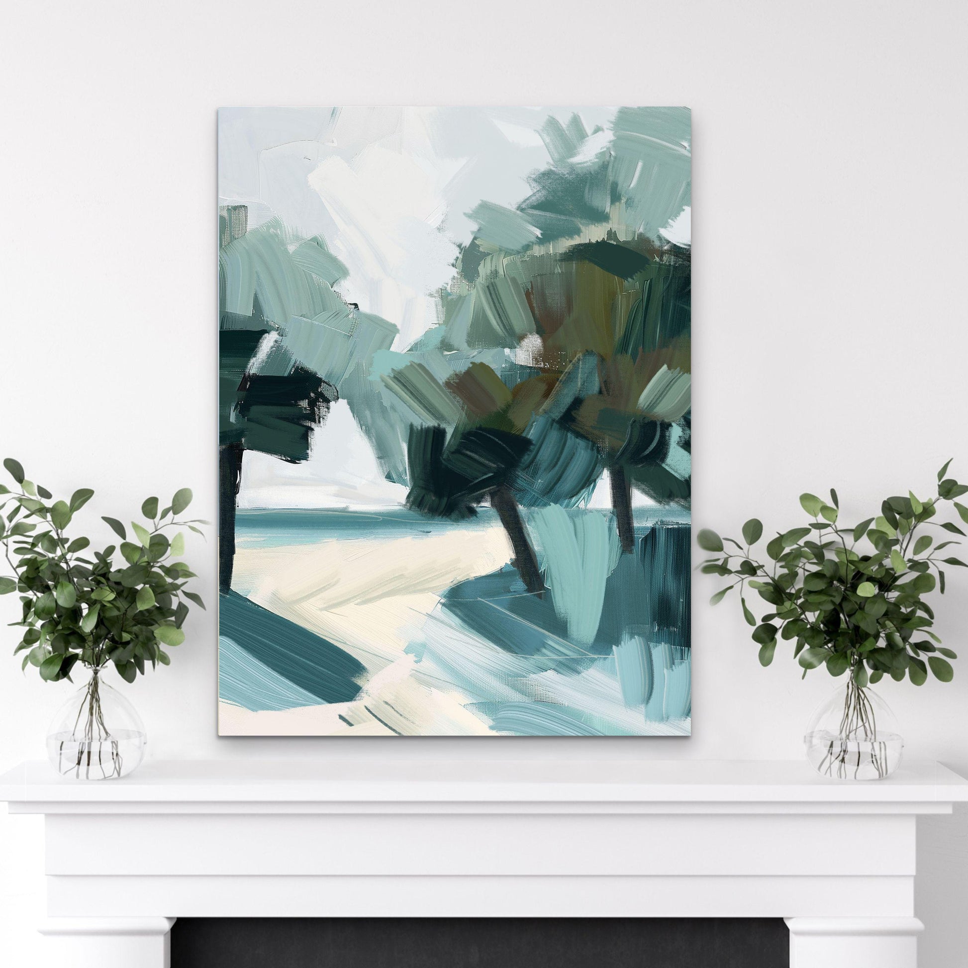 Abstract Seascape Wall Art Print, Modern Beach House Decor, Coastal Palm Tree Painting, Palm Shadows 2