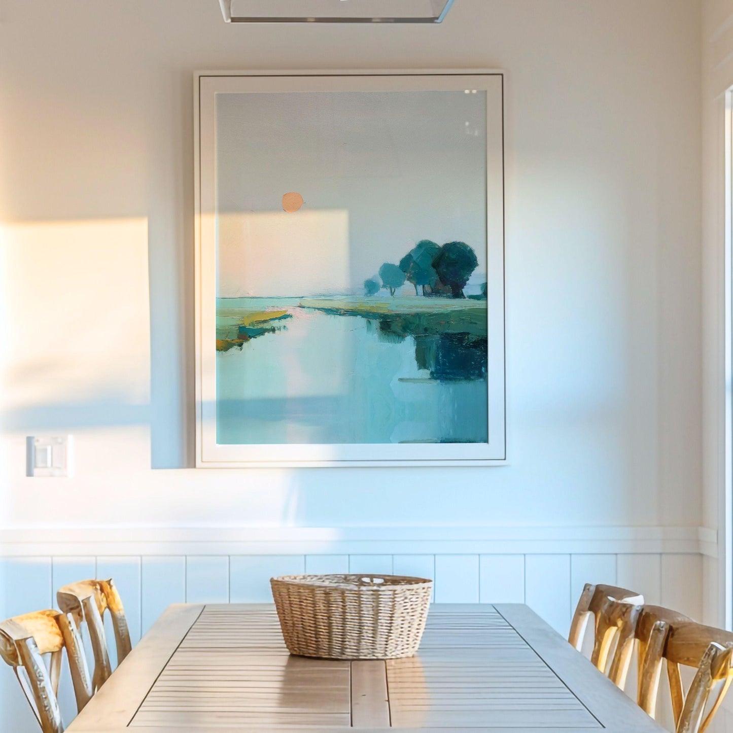 Coastal Sunset Wall Art, Minimal Teal Landscape Print, Calm Water Reflection, Modern Lakehouse Decor, The Stillness No. 1 Vertical Artwork