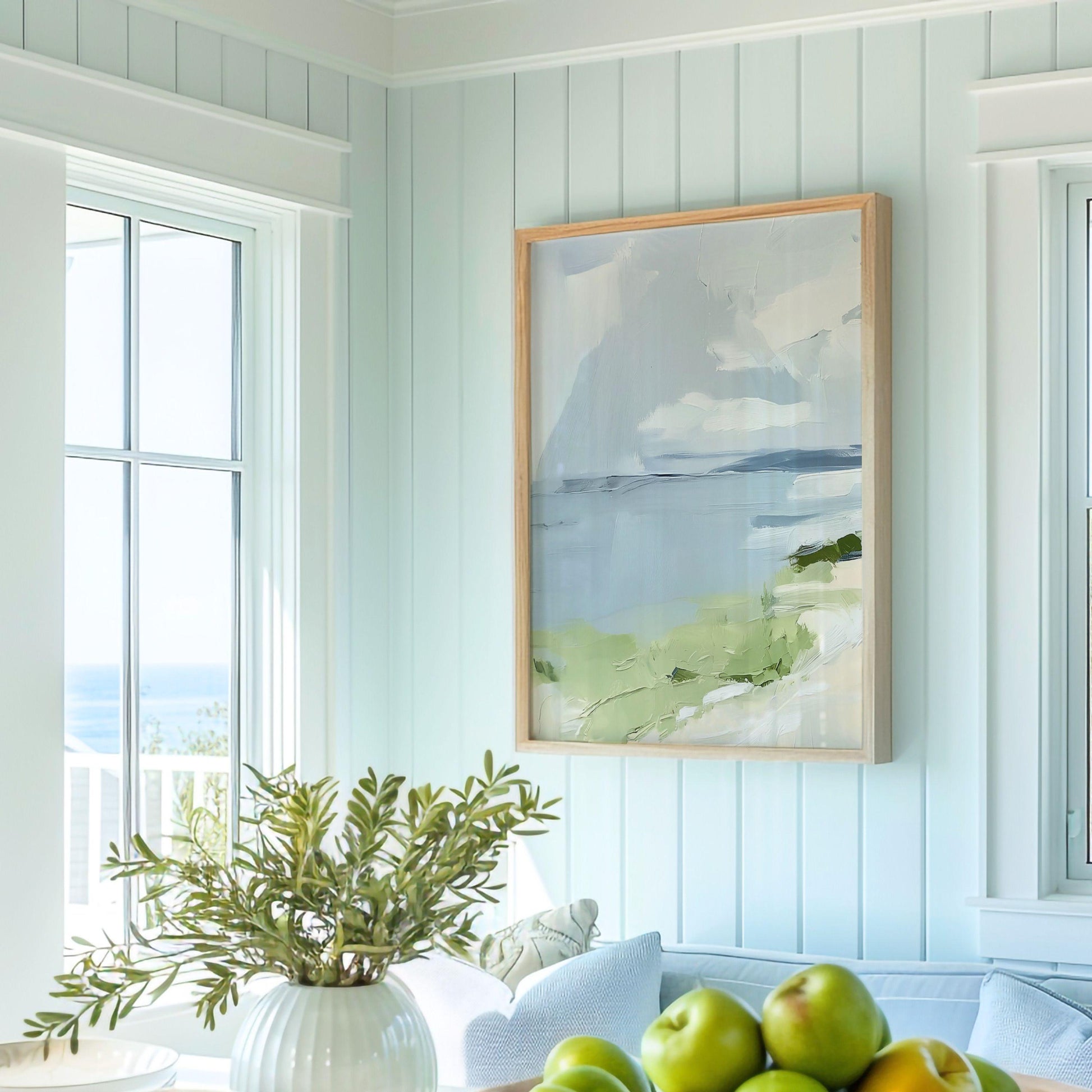 Ocean Shoreline Art Print No. 5, Beach Landscape Wall Art, Neutral Tone Coastal Painting, SallieO