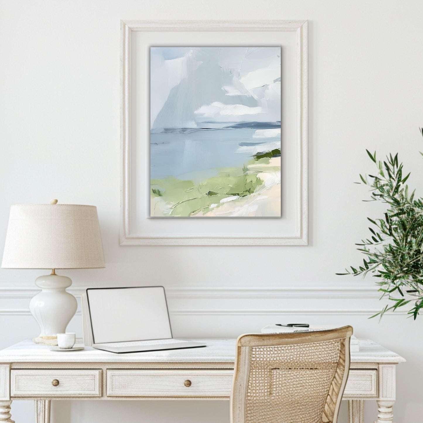 Ocean Shoreline Art Print No. 5, Beach Landscape Wall Art, Neutral Tone Coastal Painting, SallieO