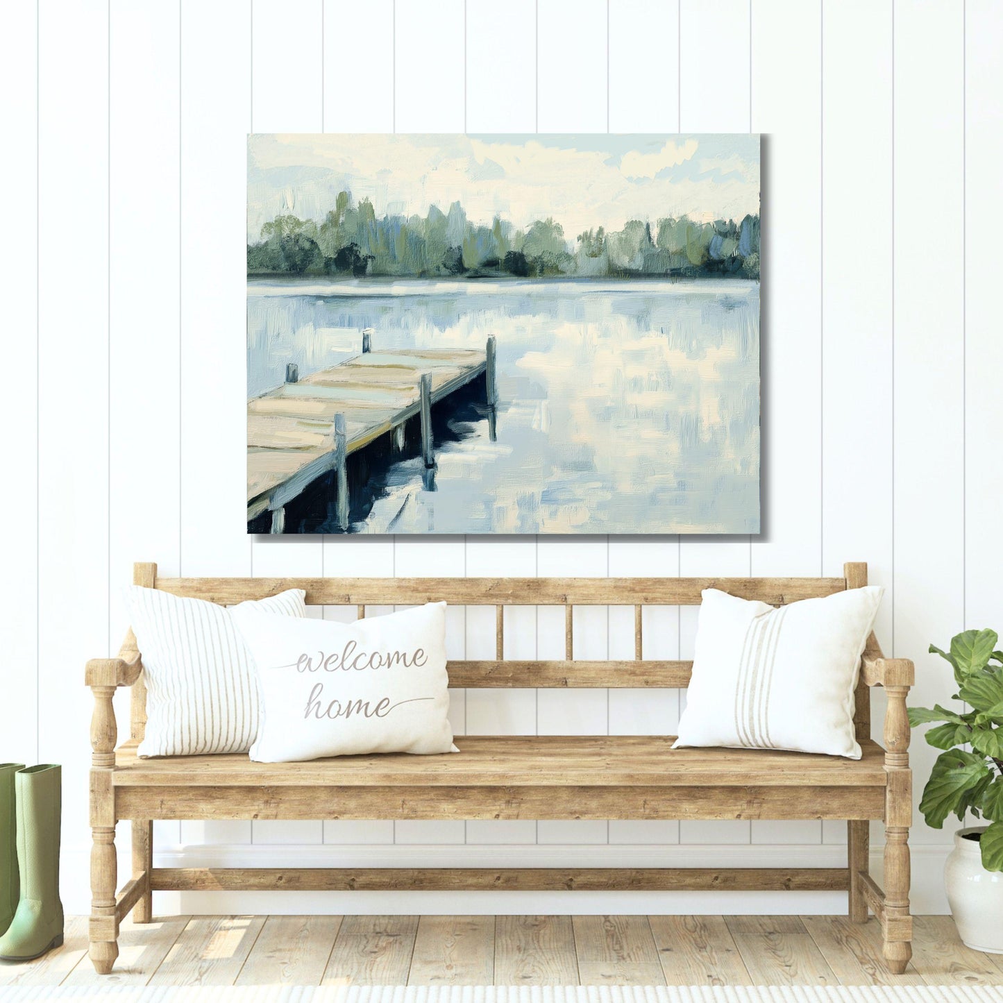 Dock on the Lake Wall Art Print, Impressionistic Landscape Painting, Serene Lake House Decor, Dockside