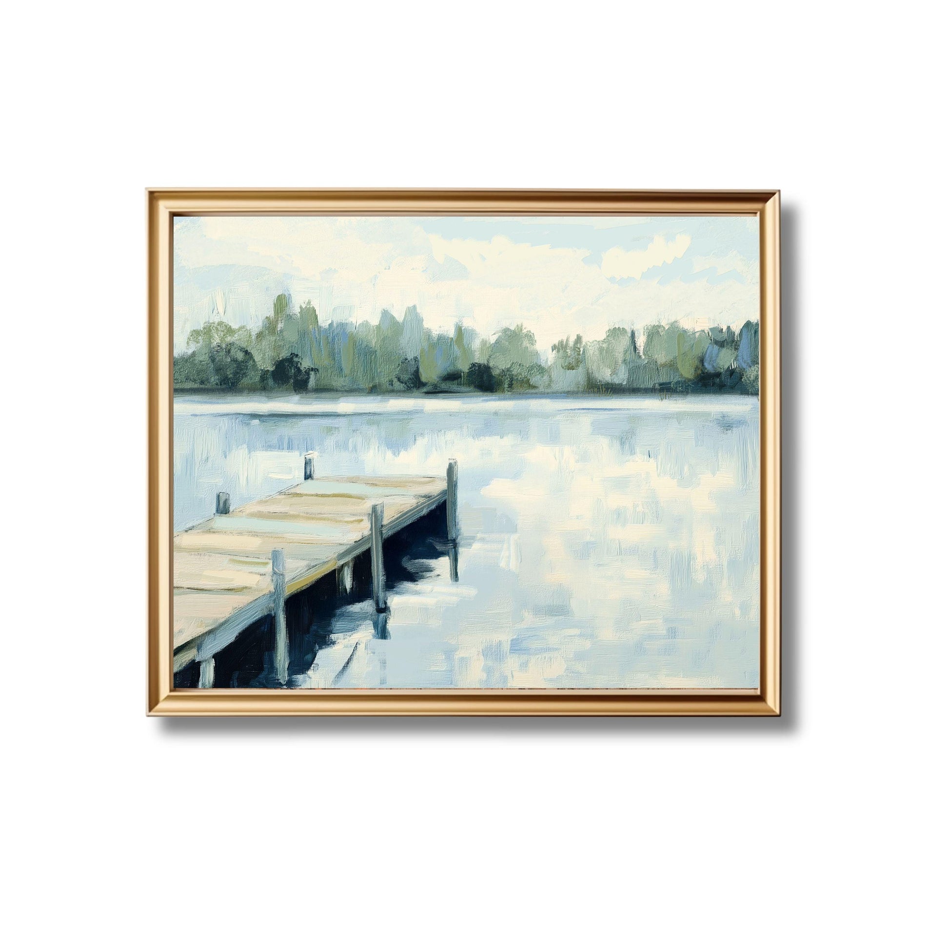 Dock on the Lake Wall Art Print, Impressionistic Landscape Painting, Serene Lake House Decor, Dockside