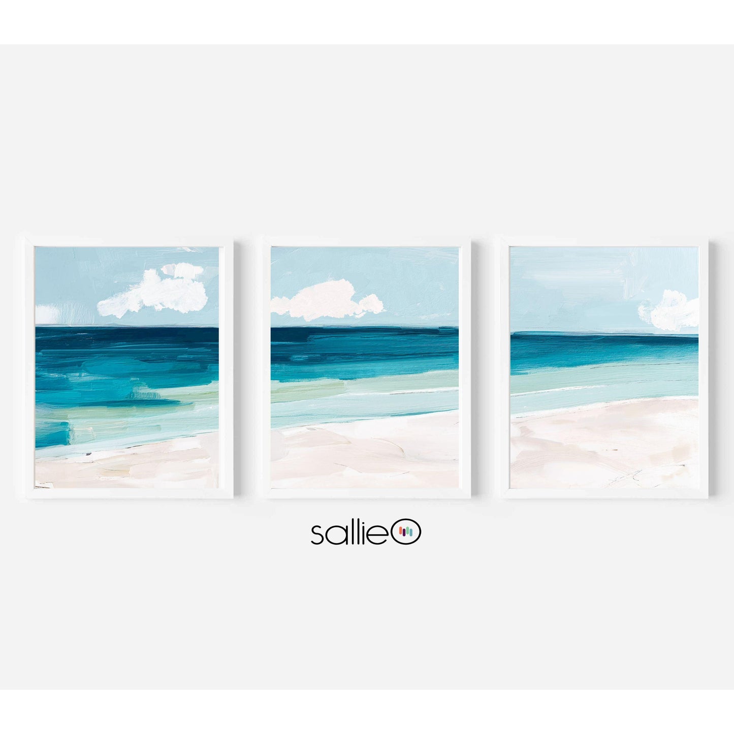Coastal Triptych Wall Art, Abstract Ocean Seascapes Set of 3, Teal Blue Beach prints, Modern Beach House Decor, Between Tides