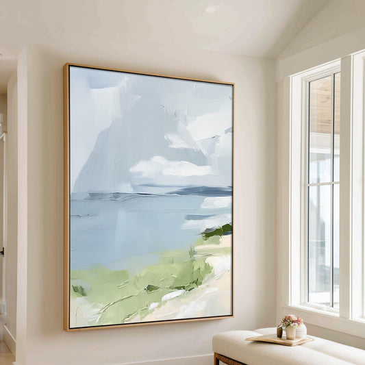 Ocean Shoreline Art Print No. 5, Beach Landscape Wall Art, Neutral Tone Coastal Painting, SallieO
