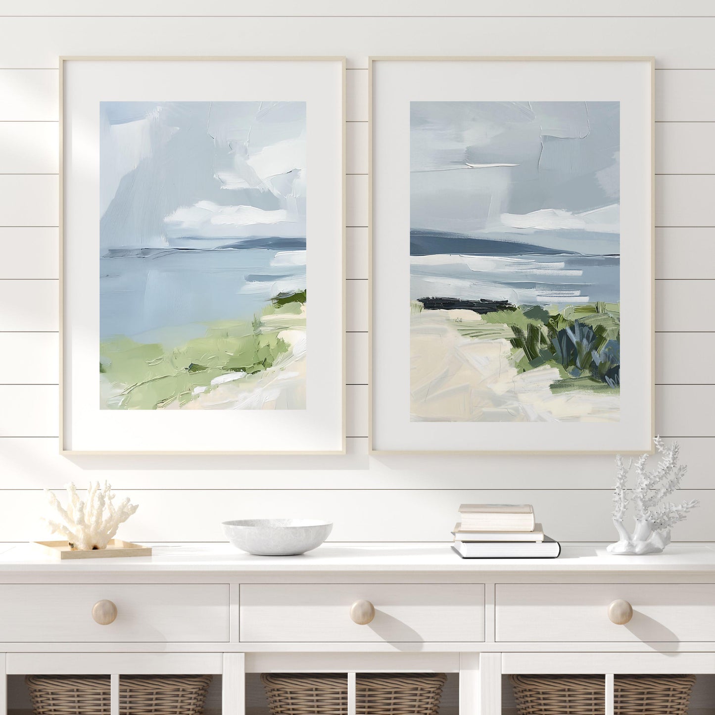 Ocean Shoreline Art Print No. 5, Beach Landscape Wall Art, Neutral Tone Coastal Painting, SallieO