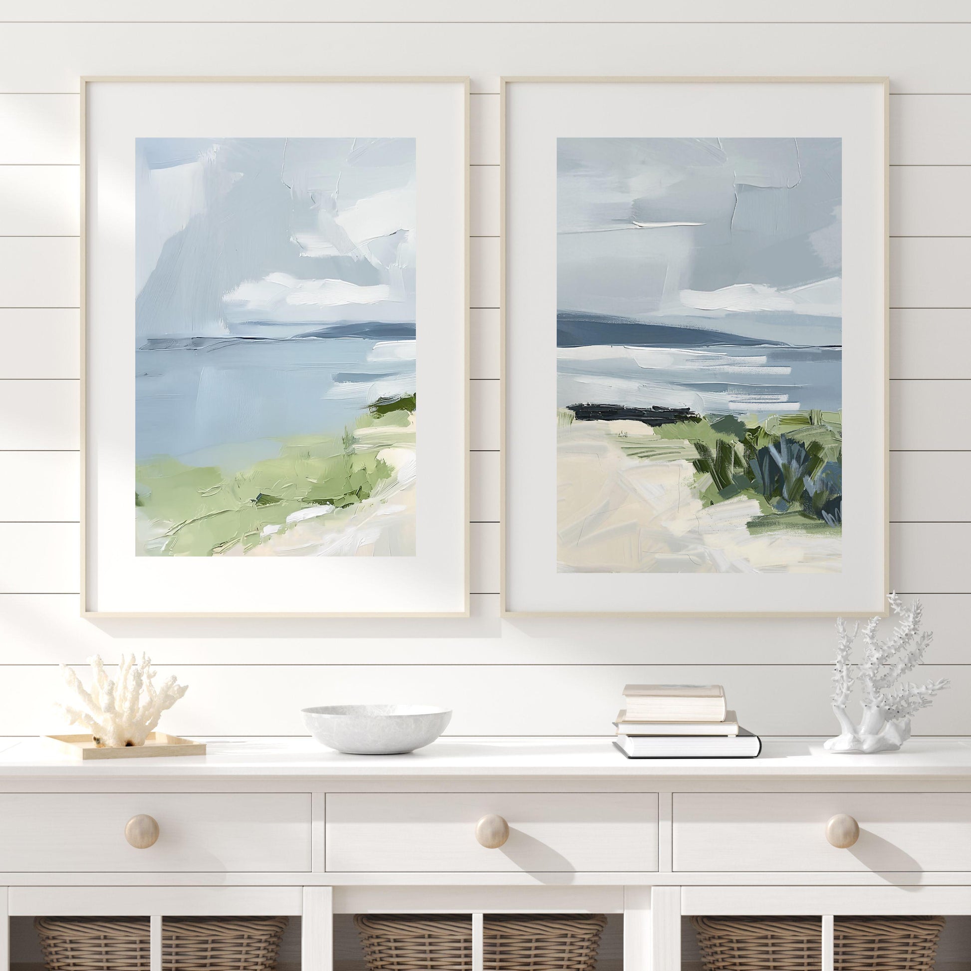 Ocean Shoreline Art Print No. 5, Beach Landscape Wall Art, Neutral Tone Coastal Painting, SallieO