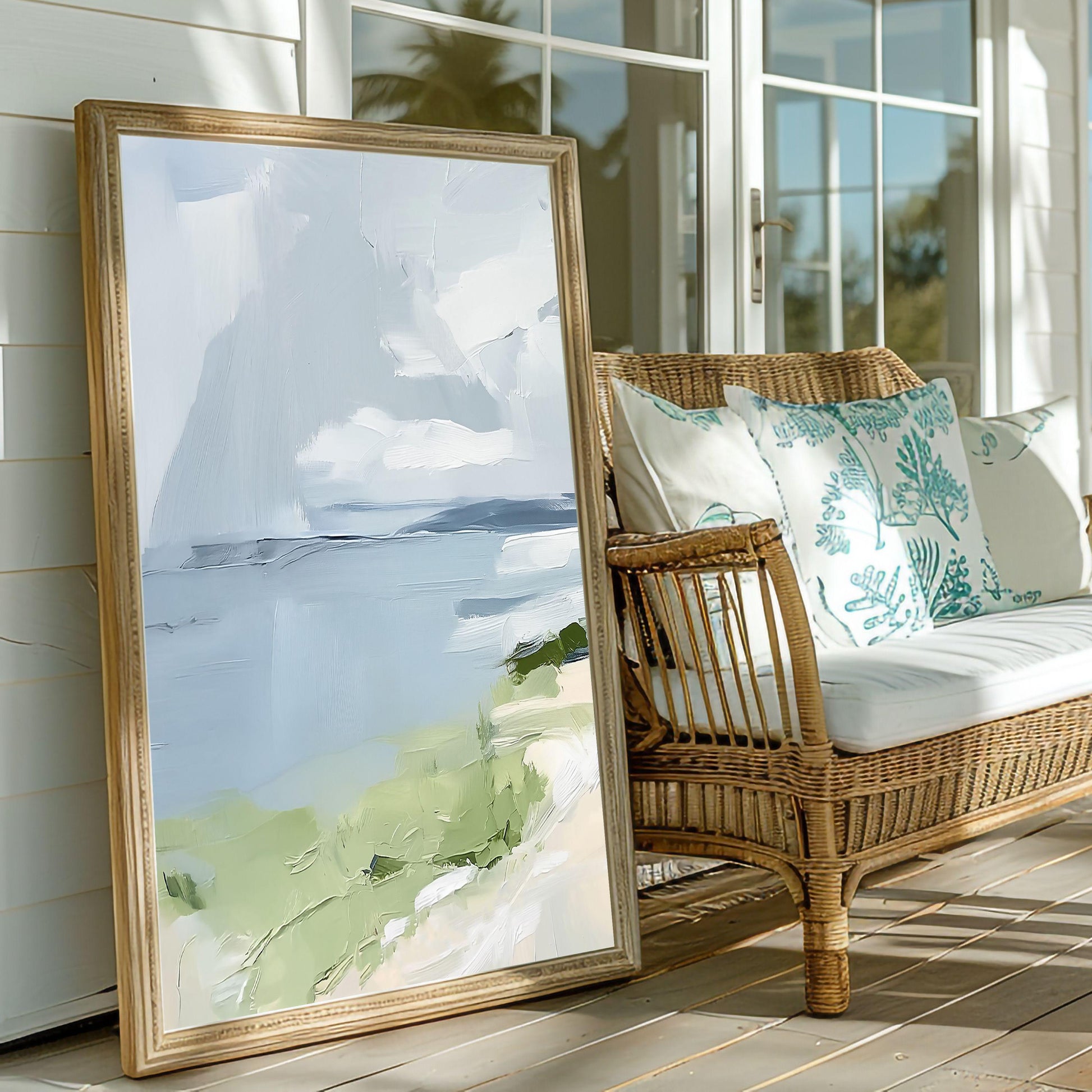 Ocean Shoreline Art Print No. 5, Beach Landscape Wall Art, Neutral Tone Coastal Painting, SallieO