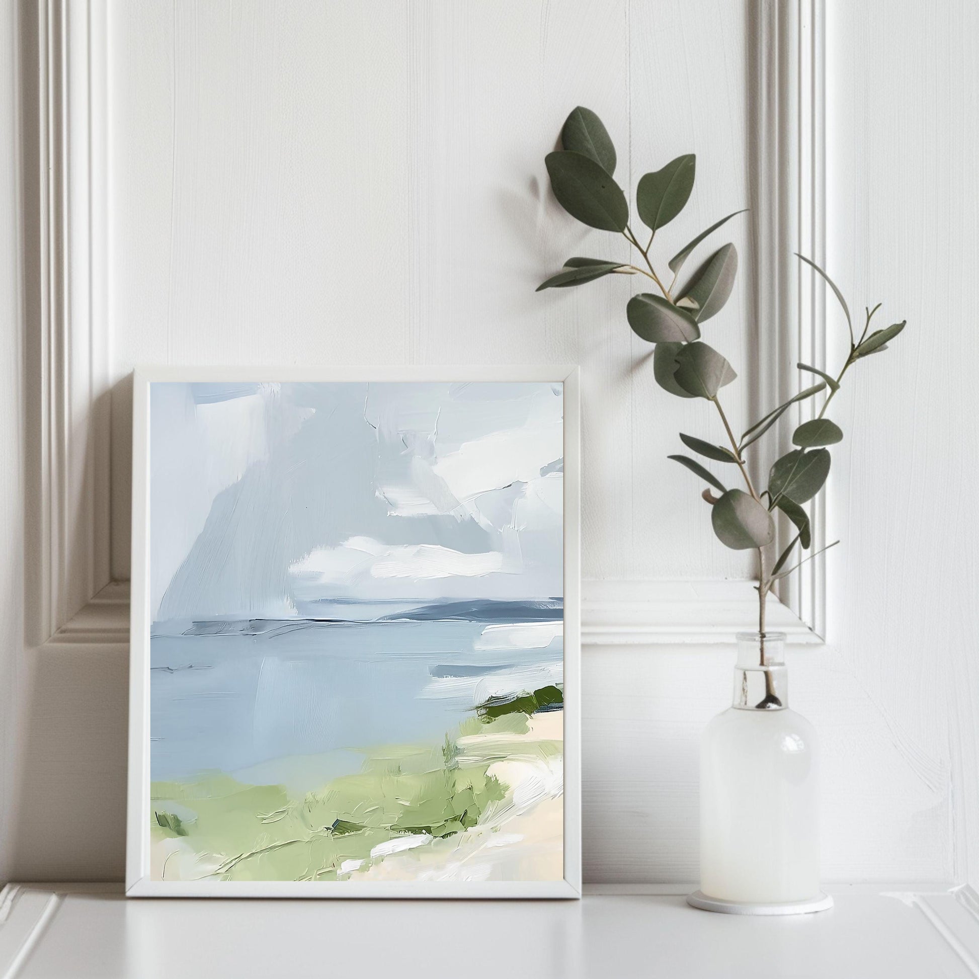 Ocean Shoreline Art Print No. 5, Beach Landscape Wall Art, Neutral Tone Coastal Painting, SallieO