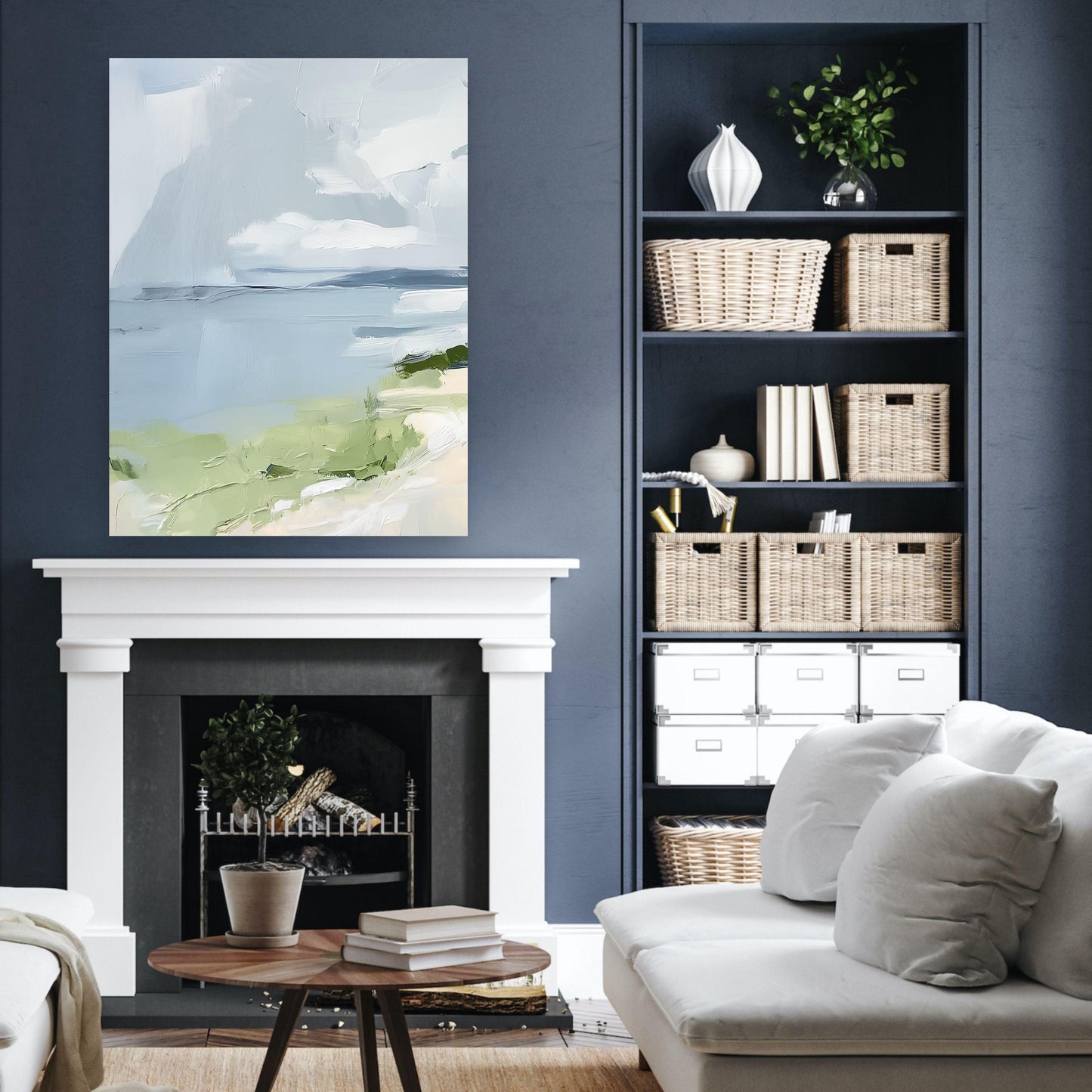 Ocean Shoreline Art Print No. 5, Beach Landscape Wall Art, Neutral Tone Coastal Painting, SallieO
